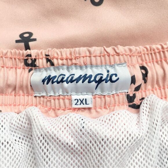 🔃Maamgic Anchor Print Men’s Pink Board Shorts Swim Trunks - Picture 5 of 6